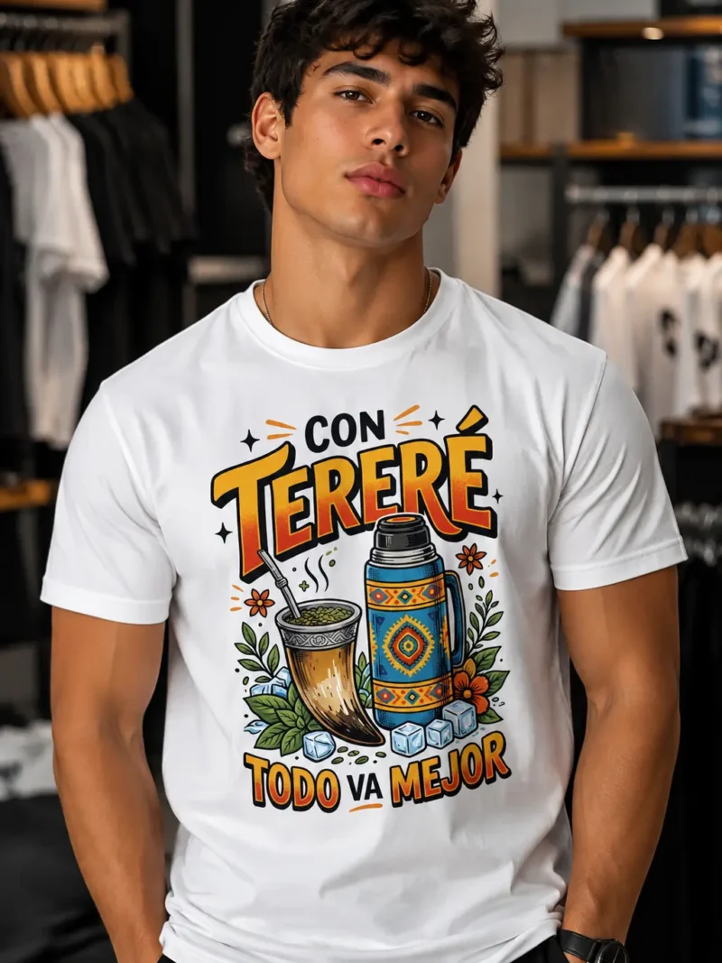 Camiseta de manga corta hombre «Con tereré todo va mejor» diseño a color