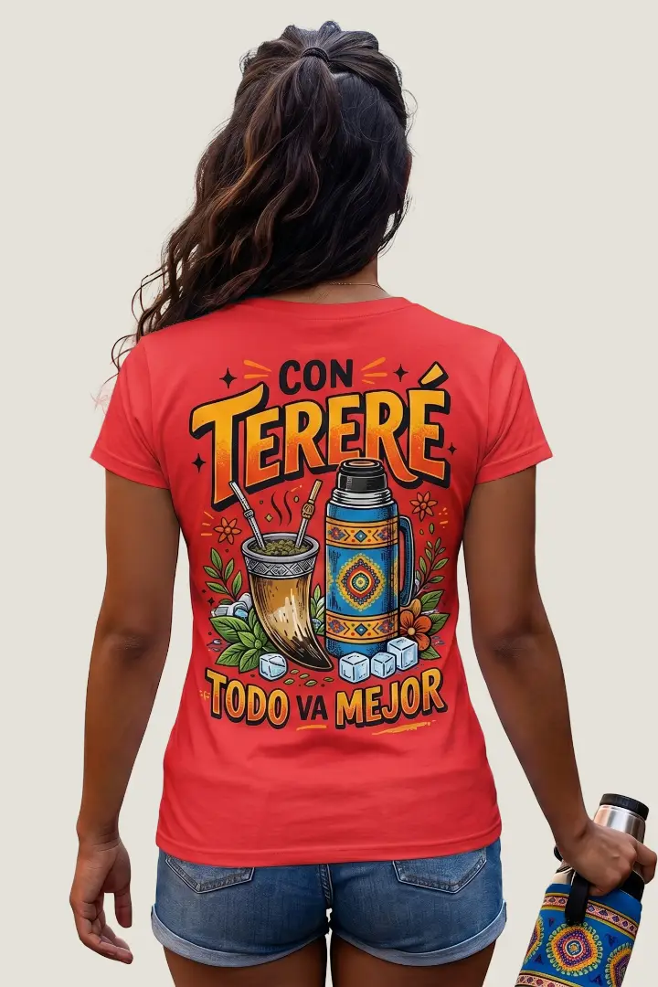 Camiseta mujer Con tereré todo va mejor diseño trasero rojo