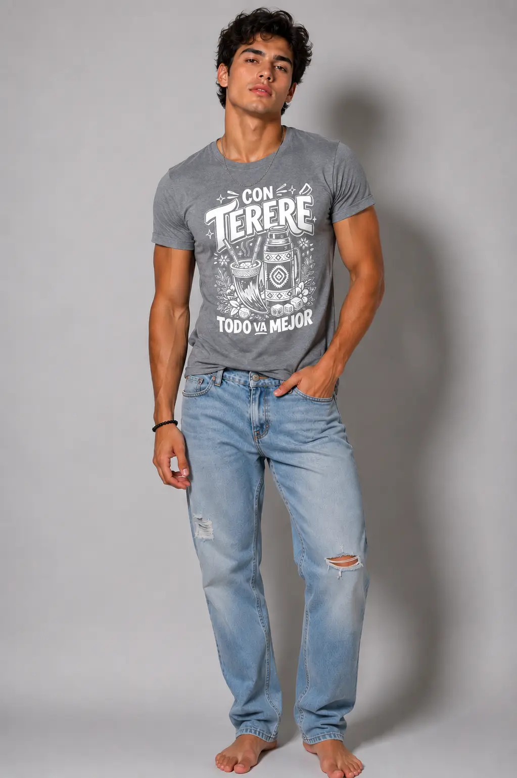 Con tereré todo va mejor camiseta hombre gris