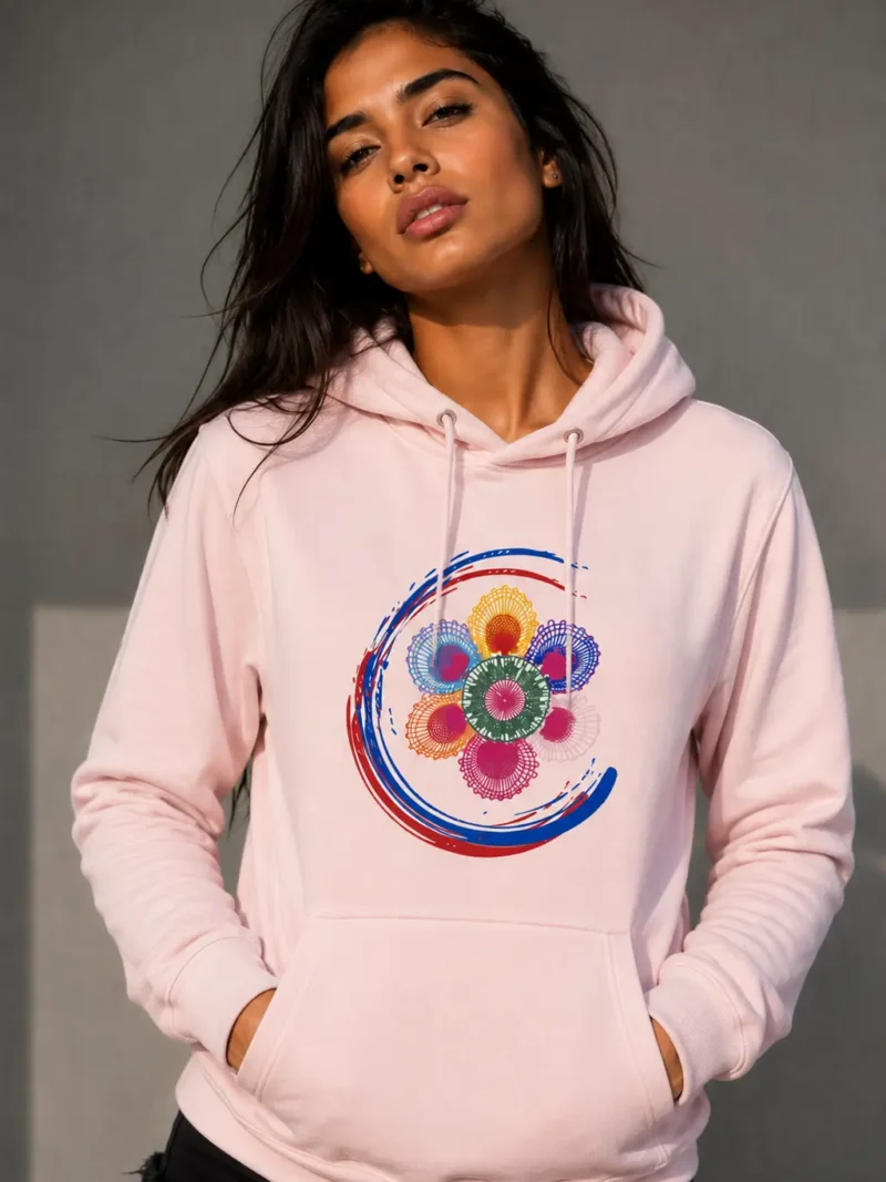 Remera con capucha y bolso estampada mujer large logo