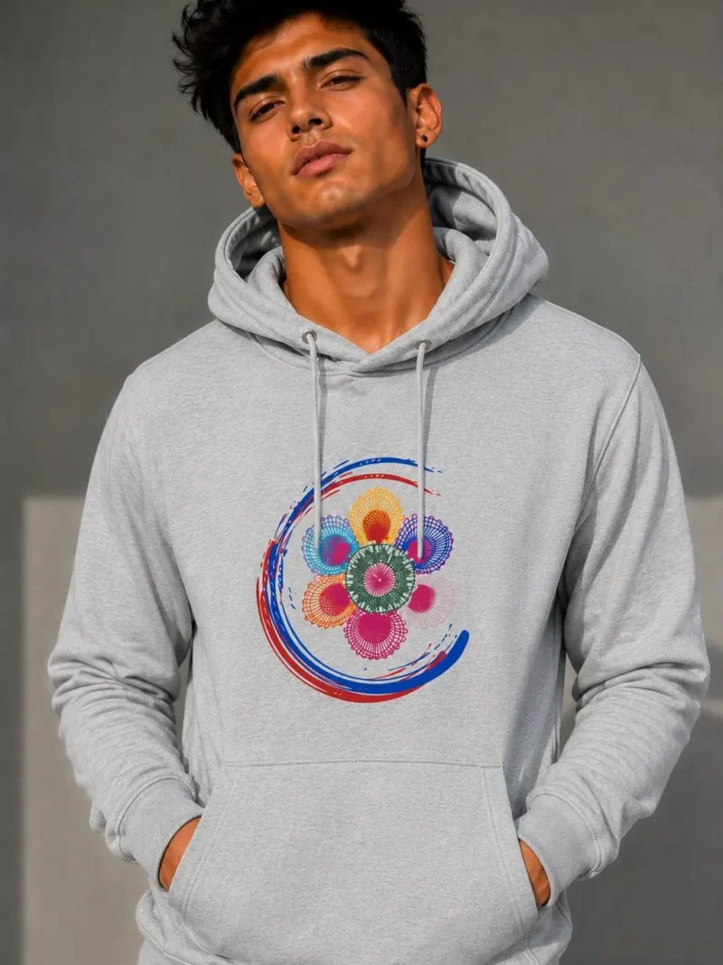 Remera estampada hombre large logo con capucha y bolso