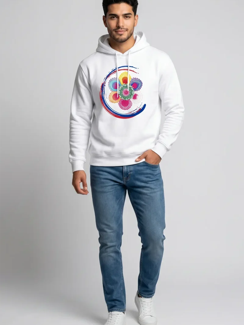Remera hombre blanca con capucha logo ñanduti