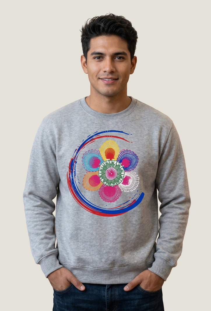 Remera hombre gris sin capucha logo ñanduti