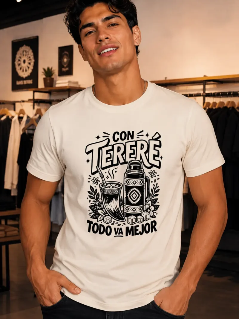 Camiseta de manga corta hombre «Con tereré todo va mejor» diseño en negro